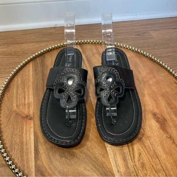 Josef Seibel Black Leather Block Heel Sandal Sz 39 - Picture 3 of 12